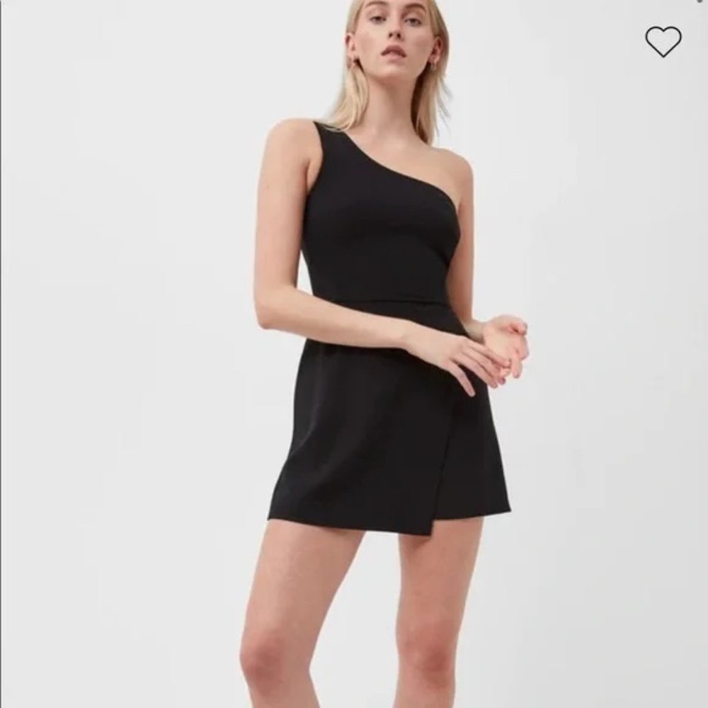 French Connection Black Whisper One Shoulder Envelope Dress - size 2